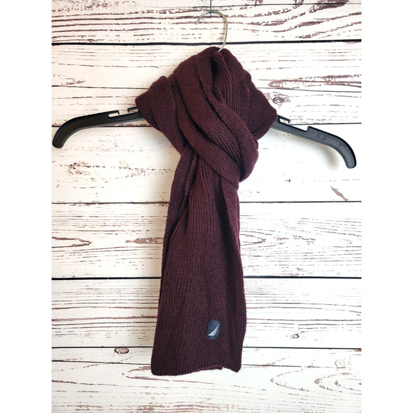 Nautica Scarf Wool Blend Outer wear Burgundy Knit Preppy Snow Winter 9"x56" - Picture 1 of 5